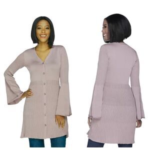 Du Jour Button Front V-Neck Bell Sleeve Cardigan‎ Sweater Soft Pink Size  M